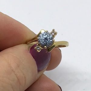 14K Gold Genuine Blue Zircon & Genuine Diamonds